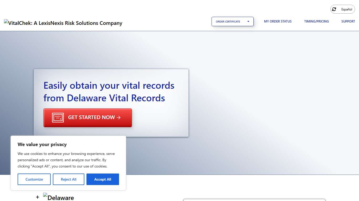 Delaware Vital Records (DE) Order Certificates - VitalChek